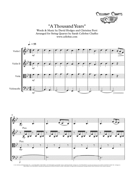 A Thousand Years Twilight String Quartet Christina Perri Arr Cellobat Recording Available Sheet Music