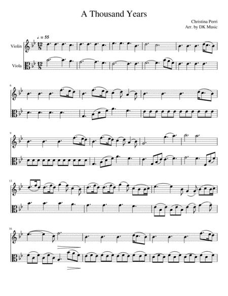 A Thousand Years Violin Viola Duet Sheet Music