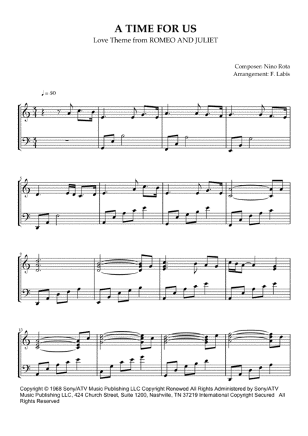 Free Sheet Music A Time For Us Love Theme Romeo Juliet