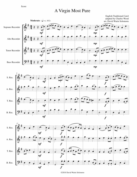 A Virgin Most Pure For Recorder Quartet Sheet Music