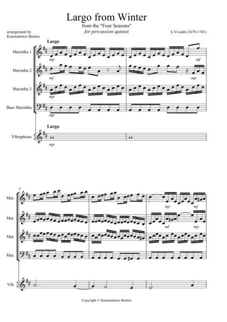 A Vivaldi Largo From Winter For Percussion Quintet Sheet Music