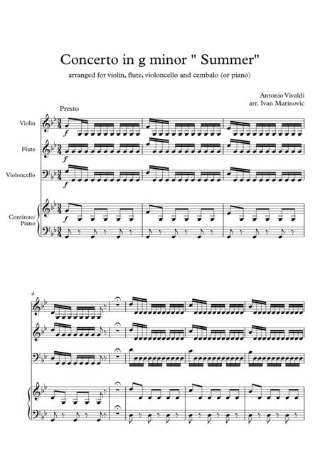 Free Sheet Music A Vivaldi Presto From Summer