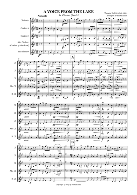 A Voice From The Lake For Clarinet Quartet Sheet Music