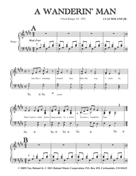 Free Sheet Music A Wanderin Man Tenor Version