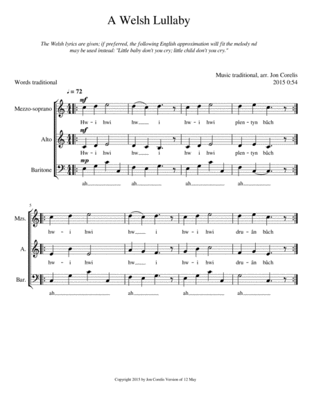 A Welsh Lullaby For Three Voices Sheet Music