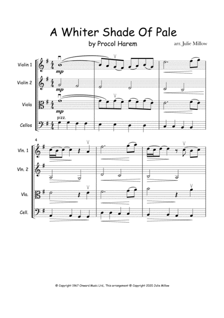 A Whiter Shade Of Pale For Easy String Quartet Sheet Music