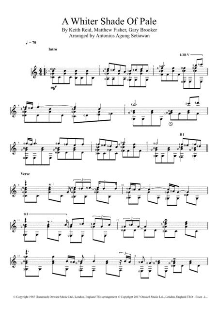 Free Sheet Music A Whiter Shade Of Pale Solo Guitar Score