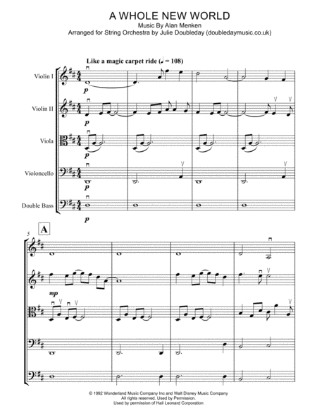 Free Sheet Music A Whole New World For String Orchestra Score And Parts