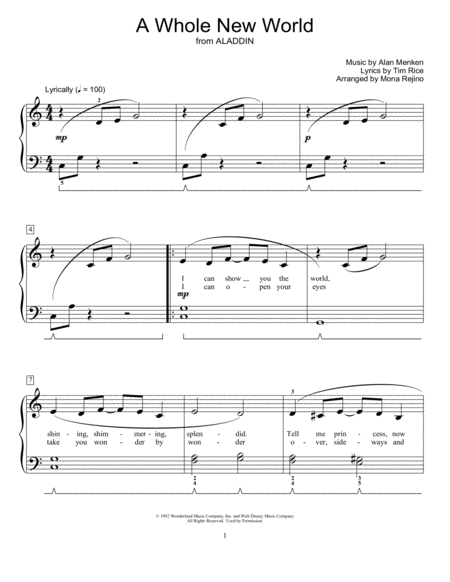 A Whole New World From Aladdin Arr Mona Rejino Sheet Music