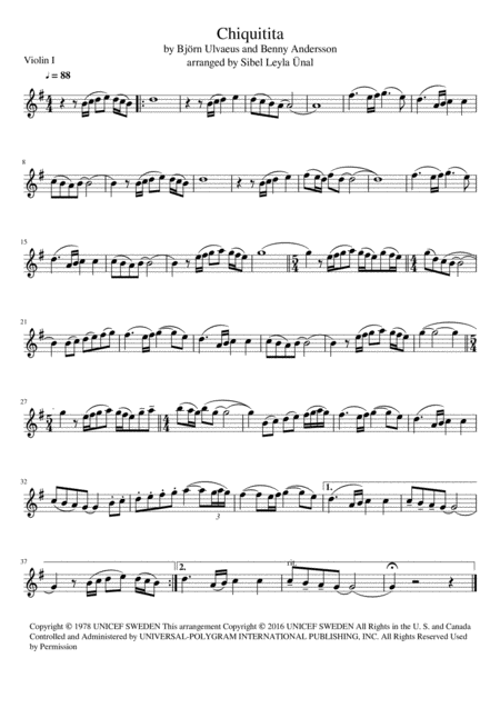 Free Sheet Music Abba Chiquitita For String Quartet
