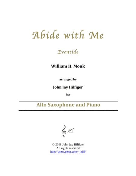 Free Sheet Music Abide With Me For Alto Saxophone And Piano