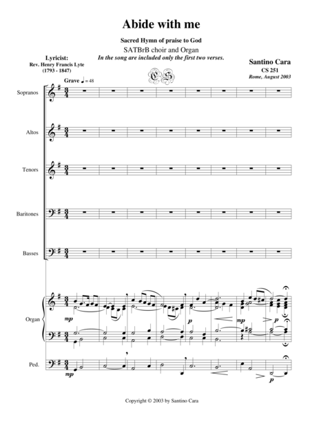 Free Sheet Music Abide With Me Hymn For Satbrb Choir And Organ