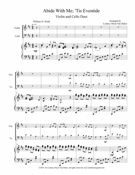 Abide With Me Tis Eventide Violin And Cello Duet Sheet Music