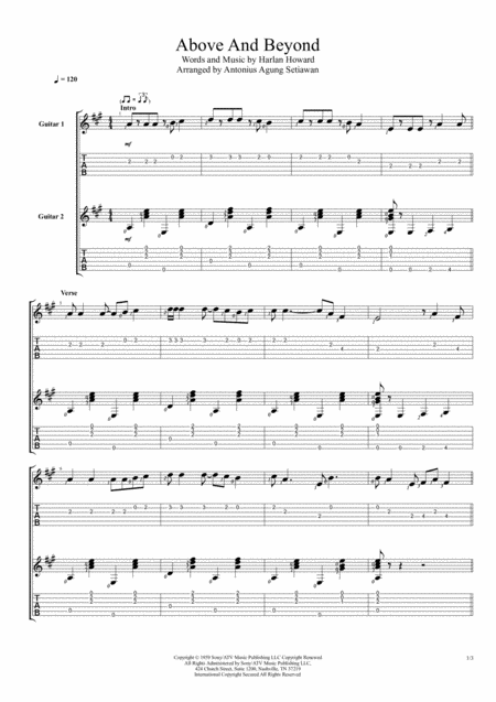 Free Sheet Music Above And Beyond Fingerstyle Guitar Duet