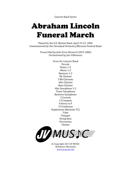 Abraham Lincoln Funeral March For Concert Band Sheet Music