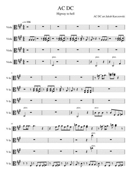 Free Sheet Music Ac Dc Highway To Hell For Four Violas