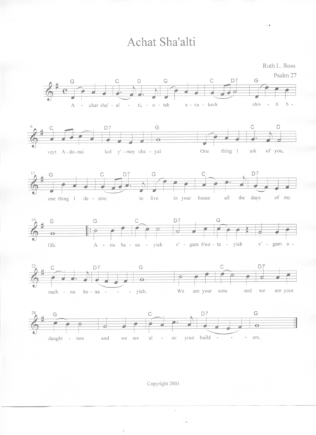 Achat Sha Alti One Thing I Ask Of You Sheet Music