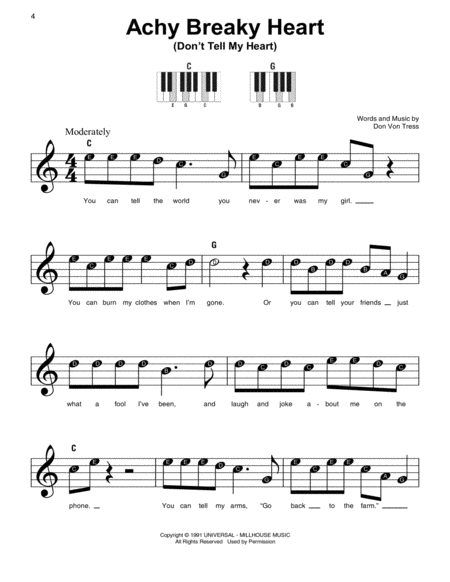 Achy Breaky Heart Dont Tell My Heart Sheet Music