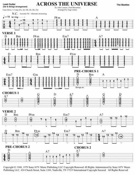 Across The Universe Guitar Tab Sheet Music