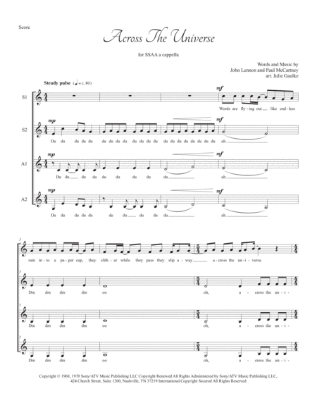 Across The Universe The Beatles Ssaa A Cappella Sheet Music