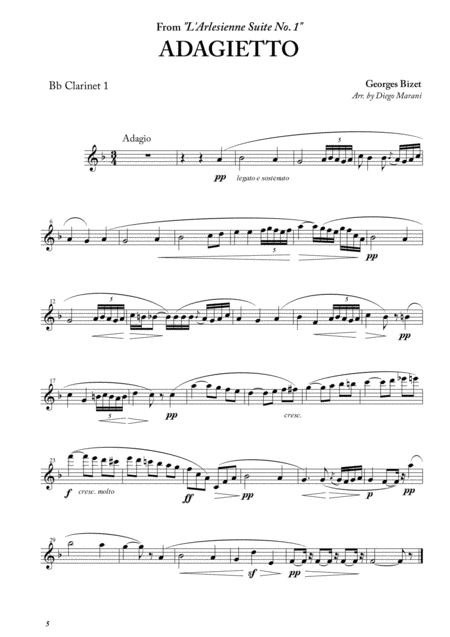 Adagietto From L Arlesienne Suite No 1 For Clarinet Quartet Sheet Music