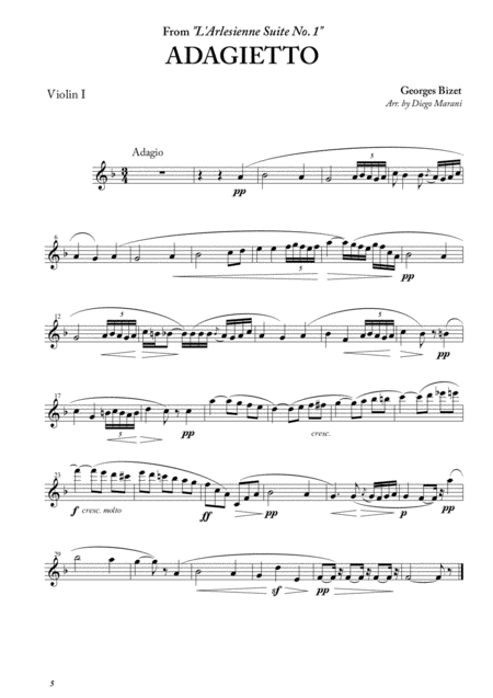 Adagietto From L Arlesienne Suite No 1 For String Quartet Sheet Music