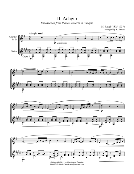 Free Sheet Music Adagio Assai For Clarinet In Bb And Guitar