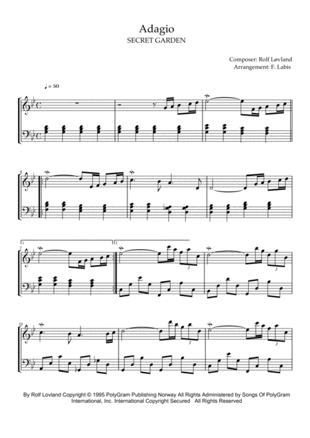 Adagio By Secret Garden Sheet Music