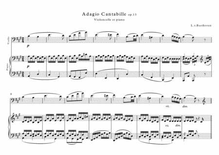 Free Sheet Music Adagio Cantabille Op13 Beethoven Cello Piano Duet