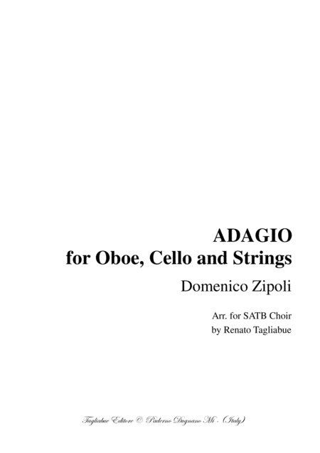 Adagio For Oboe Cello And Strings D Zipoli Arr For Satb Choir Sheet Music