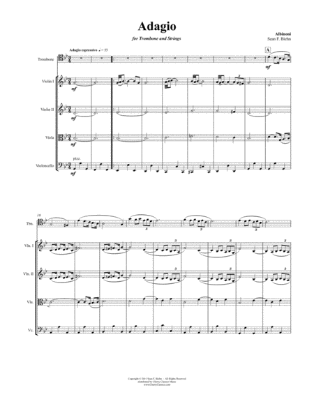 Free Sheet Music Adagio For Trombone And Strings