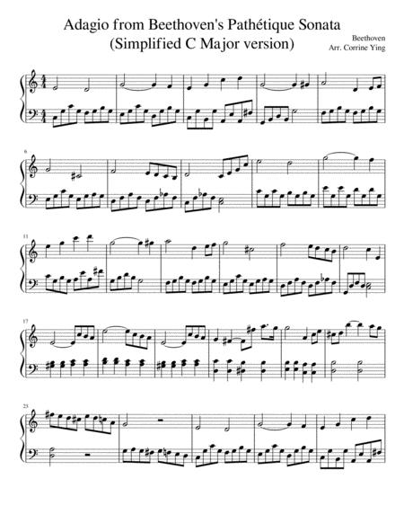 Adagio From Beethovens Pathetique Sonata Simplified C Major Sheet Music