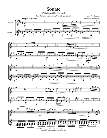 Free Sheet Music Adagio From Pathetique For Guitar Duo