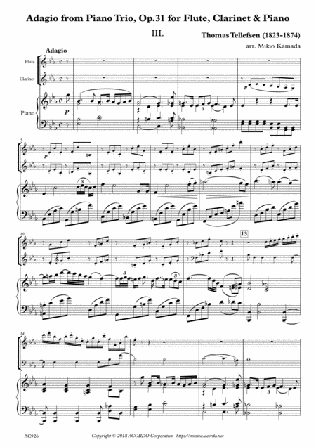 Free Sheet Music Adagio From Piano Trio Op 31 For Flute Clarinet Piano