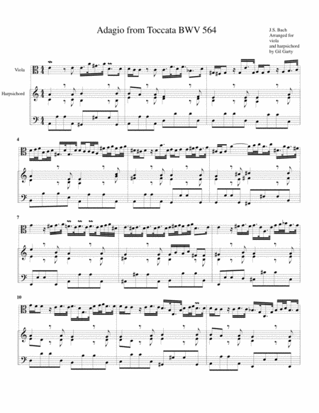 Adagio From Toccata Bwv 564 Arrangement For Viola And Harpsichord Sheet Music