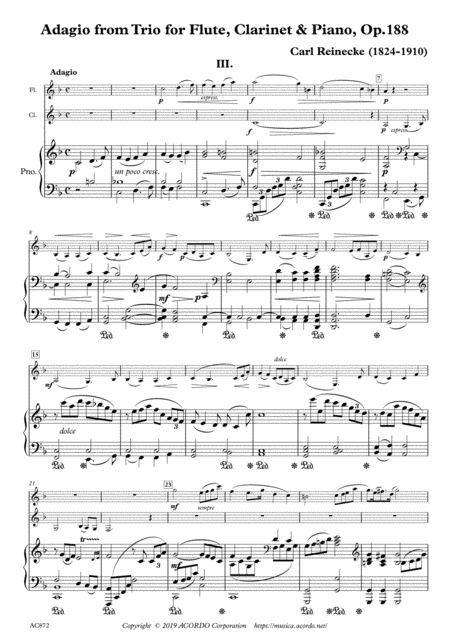 Adagio From Trio For Flute Clarinet Piano Op 188 Sheet Music