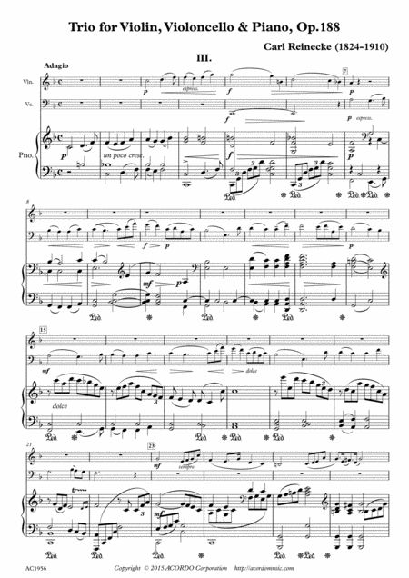 Adagio From Trio For Violin Violoncello Piano Op 188 Sheet Music