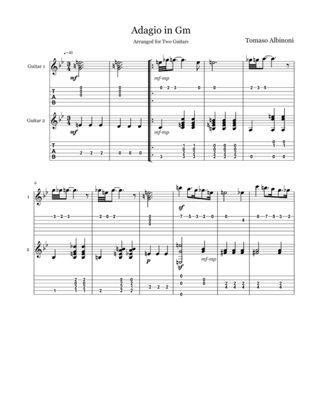 Free Sheet Music Adagio In Gm Guitar Duet