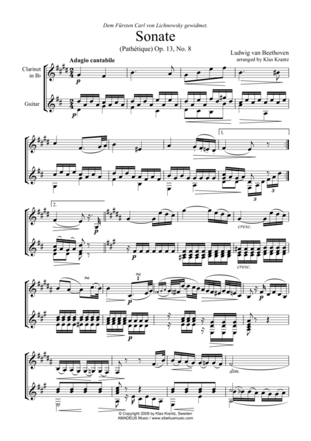 Adagio Pathetique For Clarinet In Bb And Guitar Sheet Music