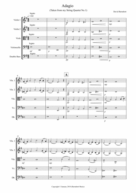 Free Sheet Music Adagio Taken From String Quartet No 1 For String Orchestra