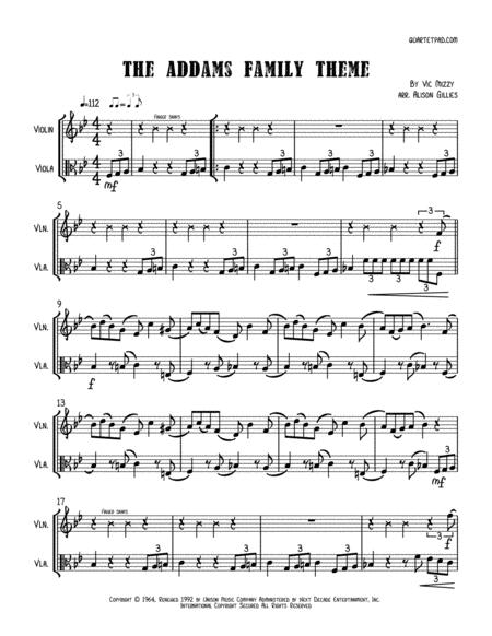 Addams Family Theme Violin And Viola Duet Sheet Music