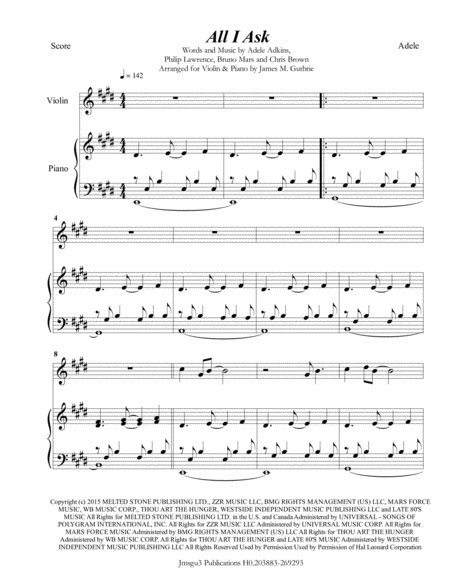 Adele All I Ask For Violin Piano Sheet Music