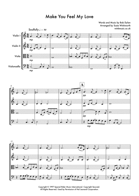 Adele Make You Feel My Love String Quartet Sheet Music