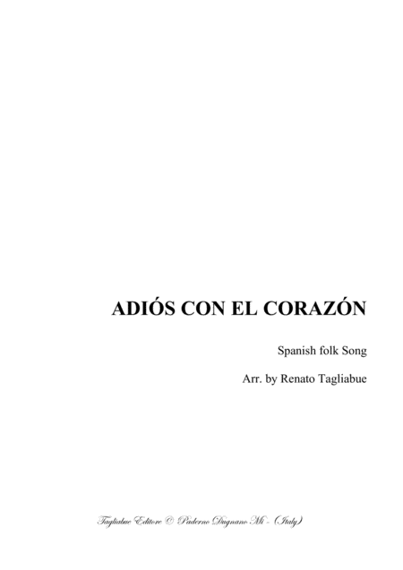Adis Con El Corazn Spanish Folk Song Arr For Sabar Choir Sheet Music