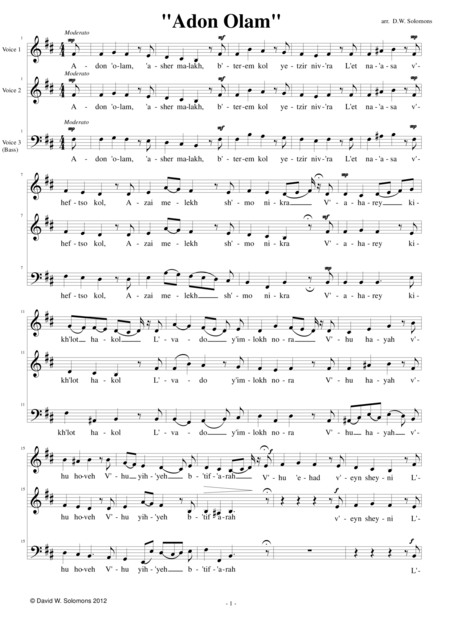 Free Sheet Music Adon Olam Eternal Lord For Sab Choir