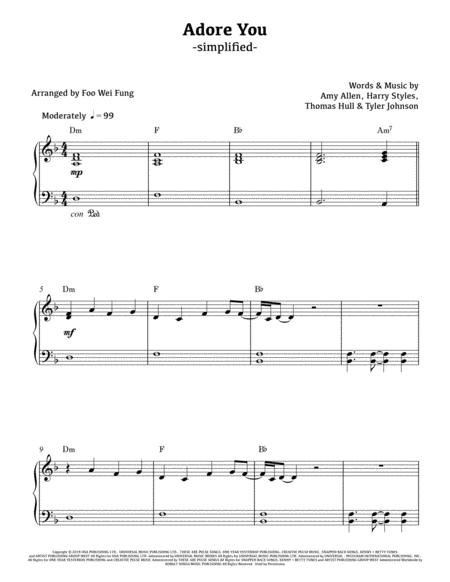 Free Sheet Music Adore You Simplified