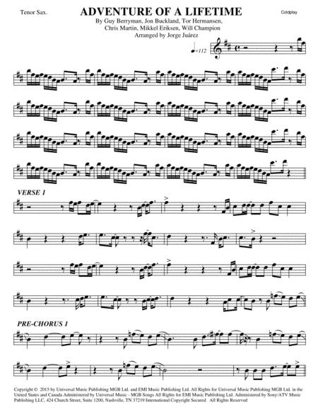 Free Sheet Music Adventure Of A Lifetime Tenor Sax