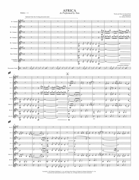 Free Sheet Music Africa By Toto For Clarinet Ensemble