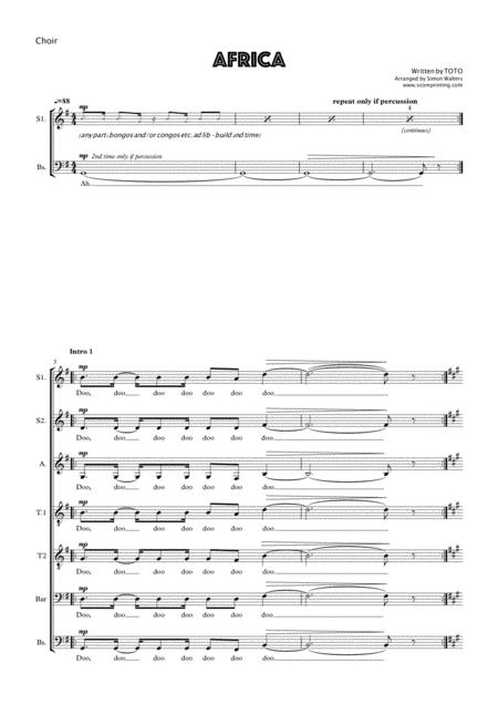 Free Sheet Music Africa Toto For Large Mixed Choir Ssattbb With Piano Opt Flute