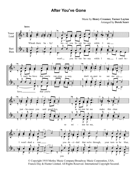 Free Sheet Music After You Ve Gone Ssaa A Cappella